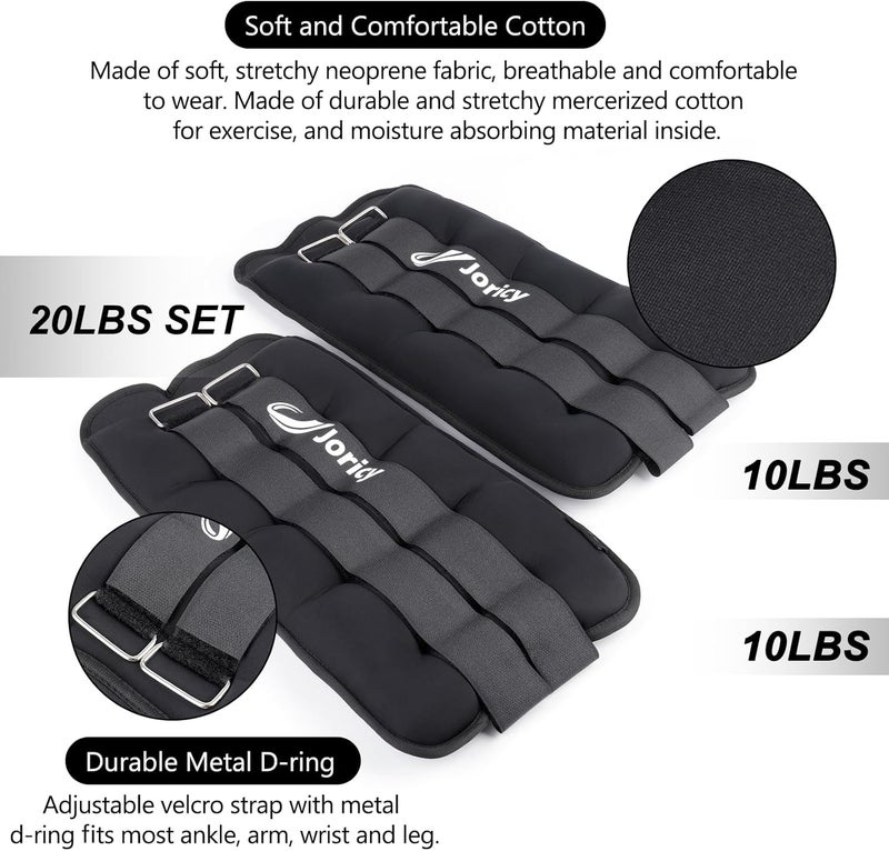 JORICY Ankle Weights A Pair of 1/2/3/4/6/8/10/12/20 LBS Wrist Leg Arm Weights for Women Men with Adjustable Straps, Strength weighted for Physical Therapy Running Walking Fitness Gym Workout - Image 2